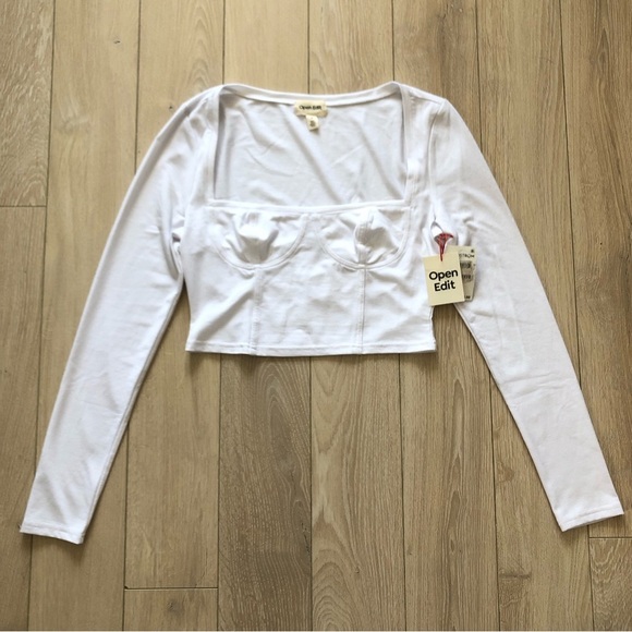 NWT Open Edit Bustier Square Neck Long Sleeve Top Size M - Picture 1 of 9